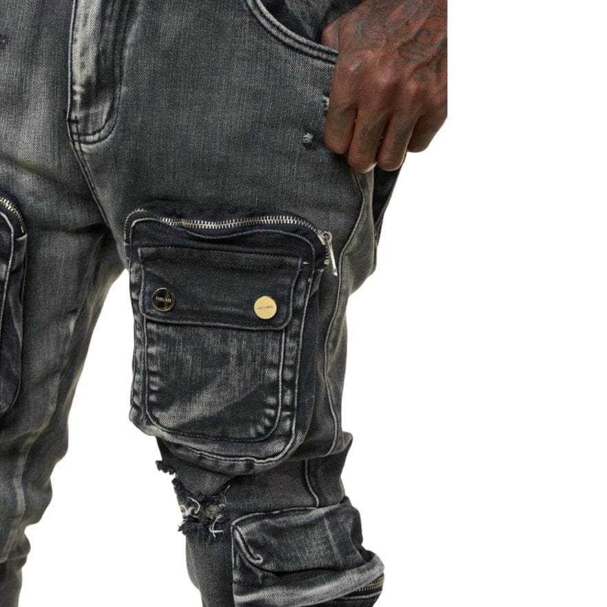 Pheelings "Journey To Greatness" Cargo Flare Stacked Denim (Black)