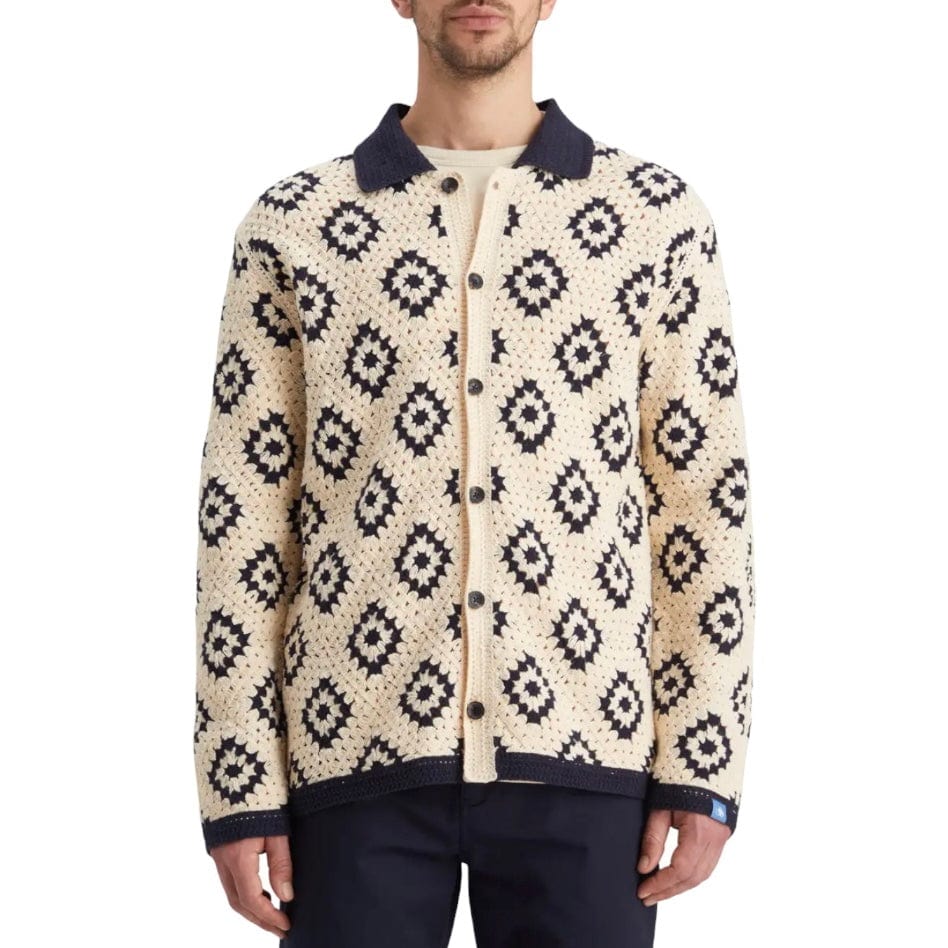 Scotch & Soda Crochet Knit LS Polo (Parchment Geometric Flower) 178520