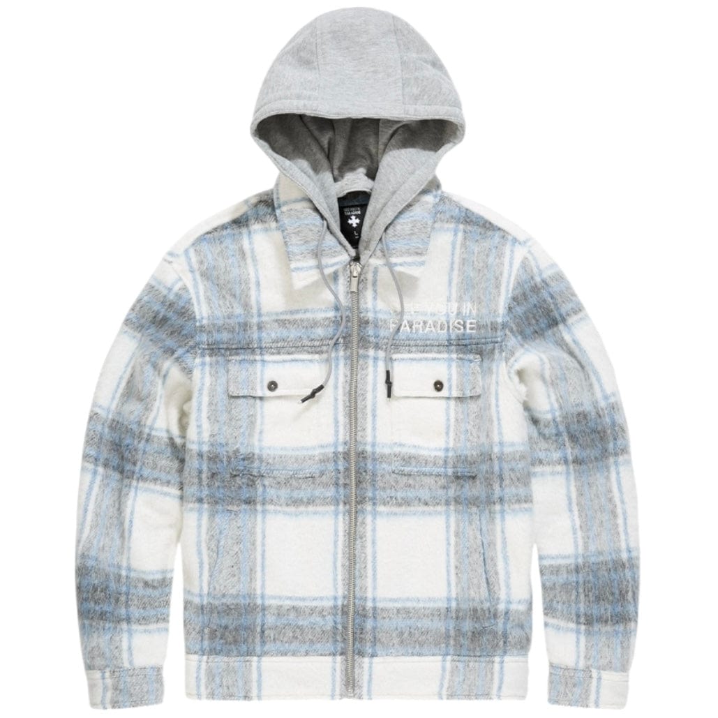 See You In Paradise Hooded Flannel Shacket (Light Blue) 2568