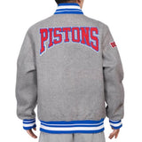 Pro Standard Detroit Pistons Crest Emblem Varsity Jacket (Heather Grey/Royal)