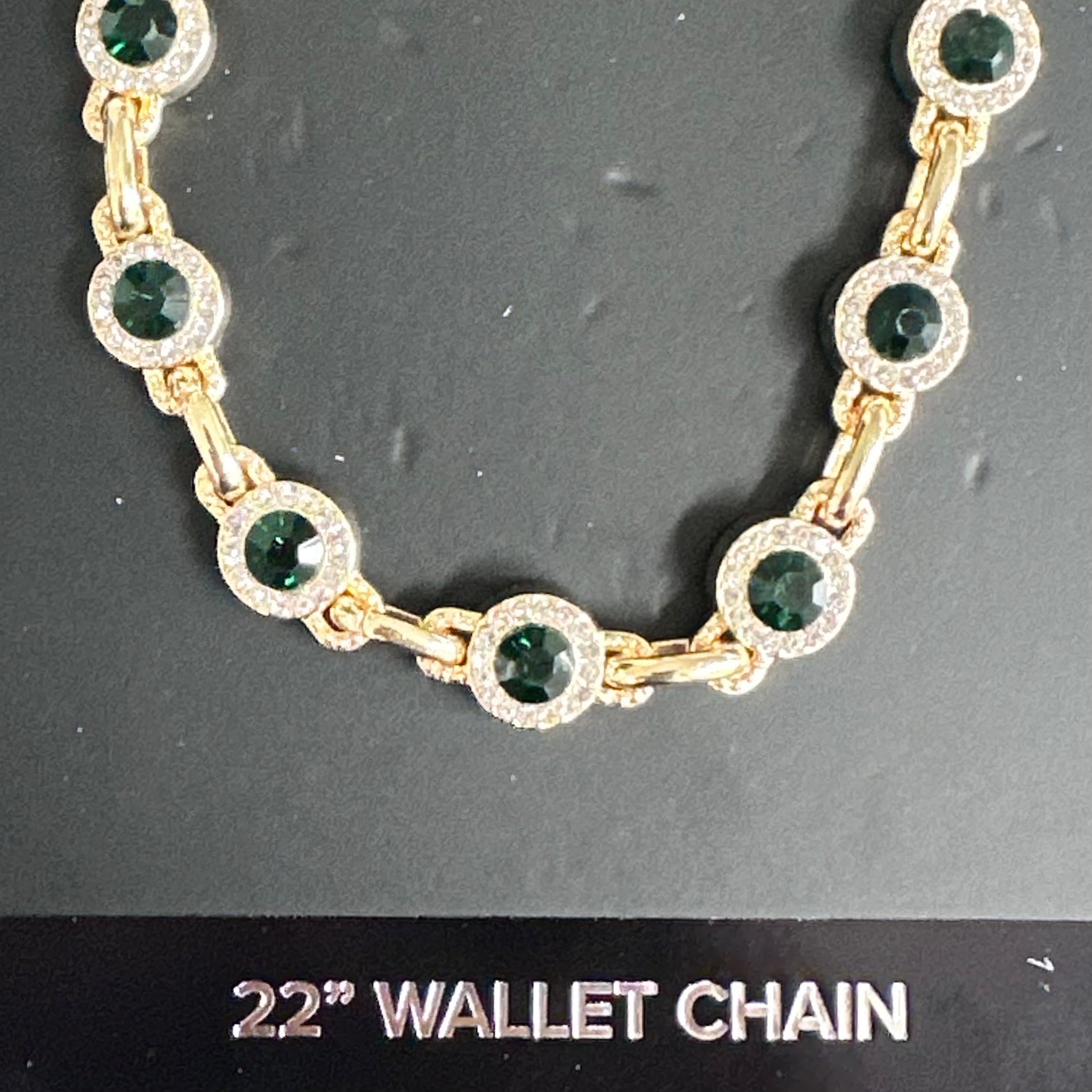 Jewelry Essentials Iced Round Pant Chain (Gold/Green) BKC-944G