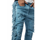 Smoke Rise Frayed Stacked Denim Jeans (Cool Blue) JP23642
