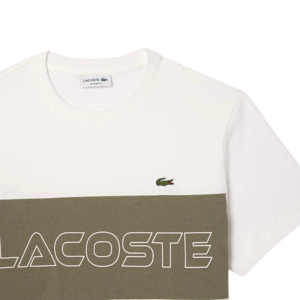 Lacoste Regular Fit Printed Colorblock Tee (White/Khaki Green) TH1712-51