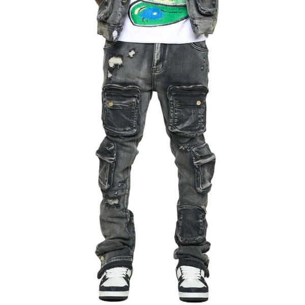 Pheelings "Journey To Greatness" Cargo Flare Stacked Denim (Black)