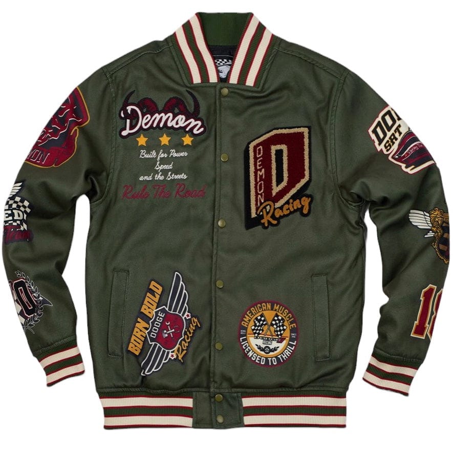 Reason Brand Dodge Demon Varsity Jacket (Olive Green) DG-94