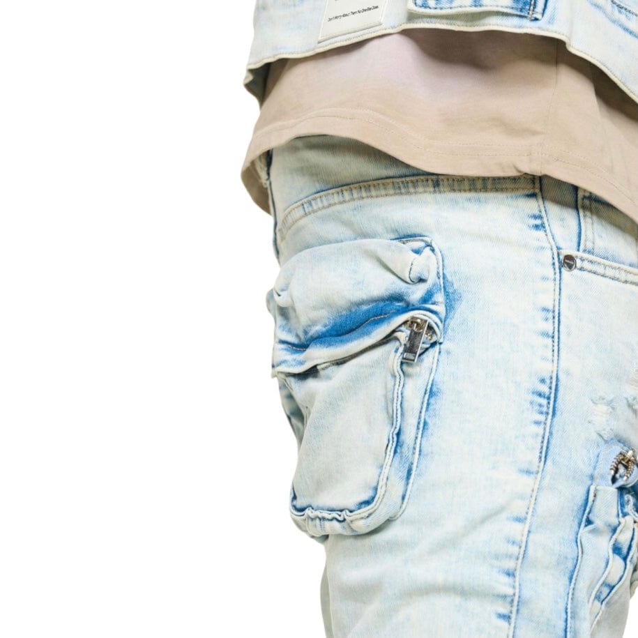 Pheelings "Journey To Greatness" Cargo Flare Stacked Denim (Light Blue)