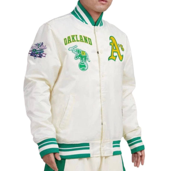 OAKLAND ATHLETICS RETRO CLASSIC RIB WOOL VARSITY JACKET (EGGSHELL