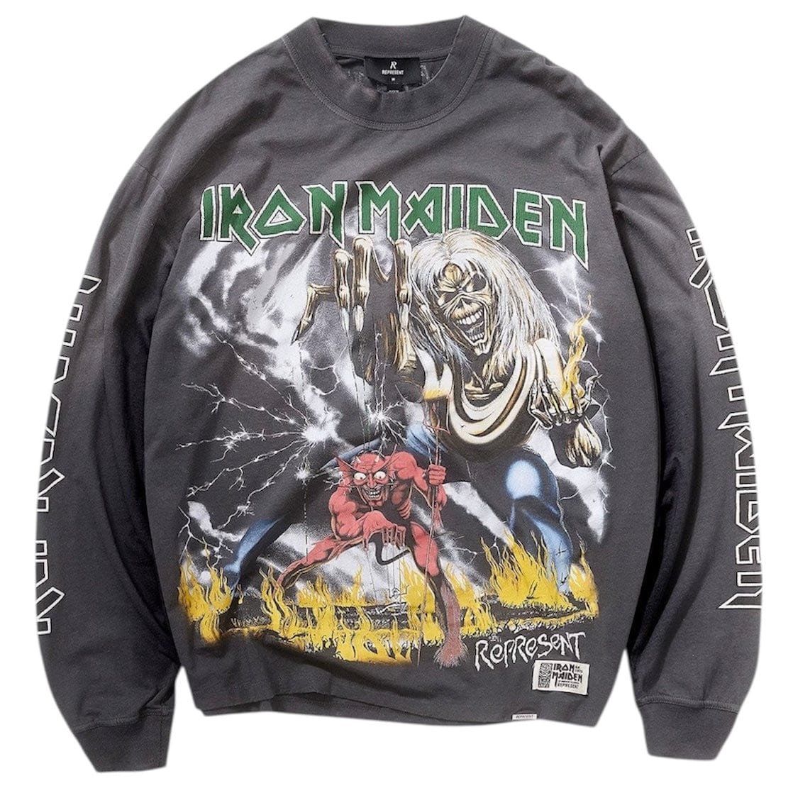 Represent X Iron Maiden Number Of Beast Long Sleeve T Shirt (Sunfade Grey)