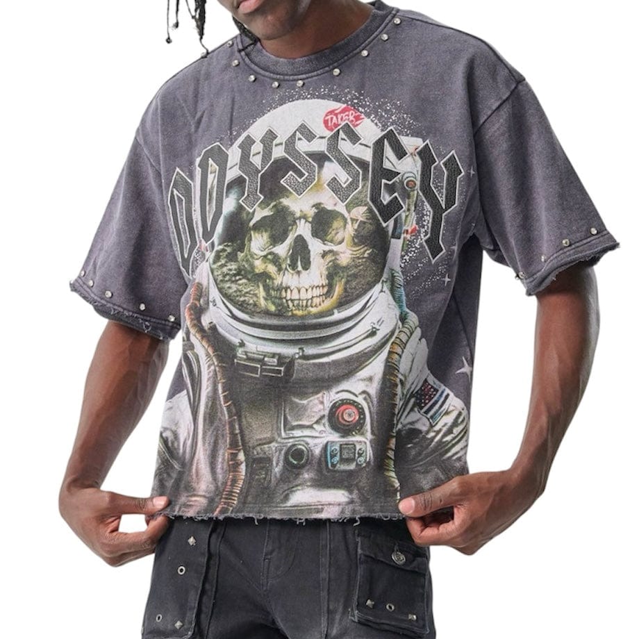Taker Digital Print Cropped T Shirt (Gray) T5202