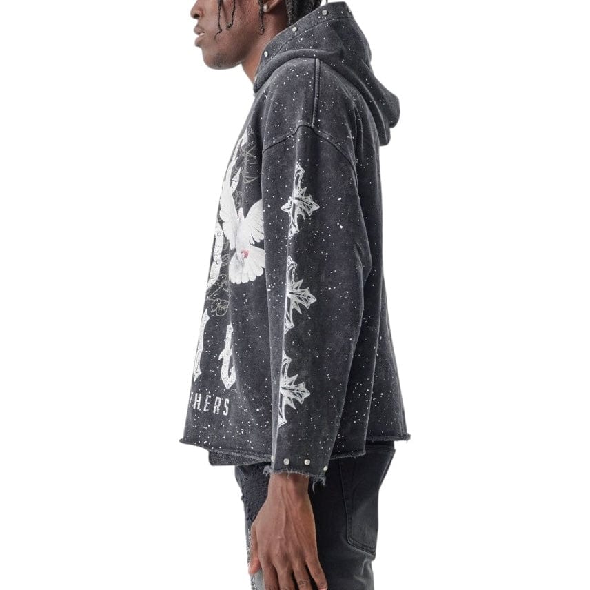 Taker Rise & Shine Raw-Edge Cropped French Terry Hoodie (Black) T5257