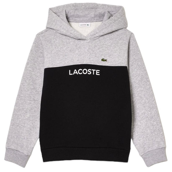 Kids Lacoste Cotton Flannel Colorblock Hoodie (Grey Chine/Black) SJ5293-51
