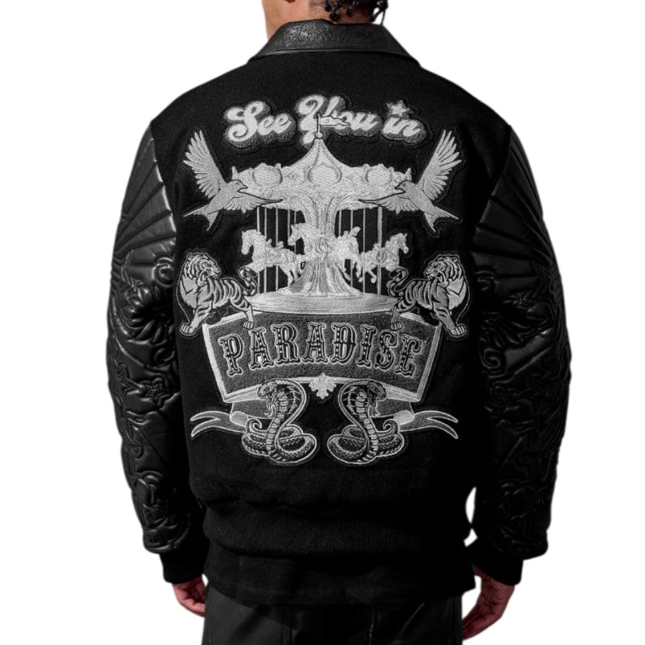 See You In Paradise Smoke & Mirrors Varsity Jacket (Noir) 91667