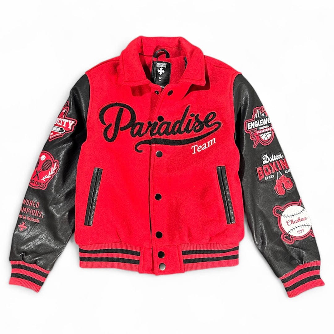Boys See You In Paradise Cross Varsity Jacket (Red) 91668B