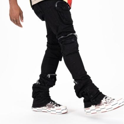 Pheelings "Journey To Greatness" Cargo Flare Stacked Denim (Jet Black)