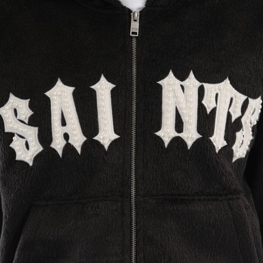 Copper Rivet Pearled Mohair Full Zip Hoodie & Pants Set (Black)