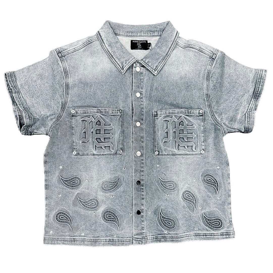 Mixed Emotion Paisley Denim Shirt (Blue)