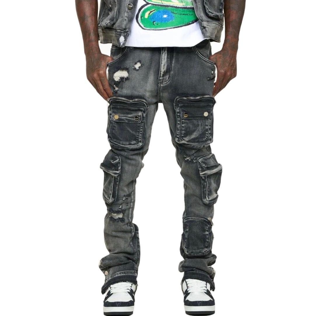 Pheelings "Journey To Greatness" Cargo Flare Stacked Denim (Black)