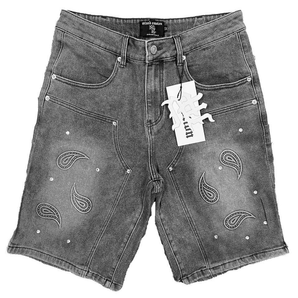 Mixed Emotion Paisley Denim Shorts (Black)