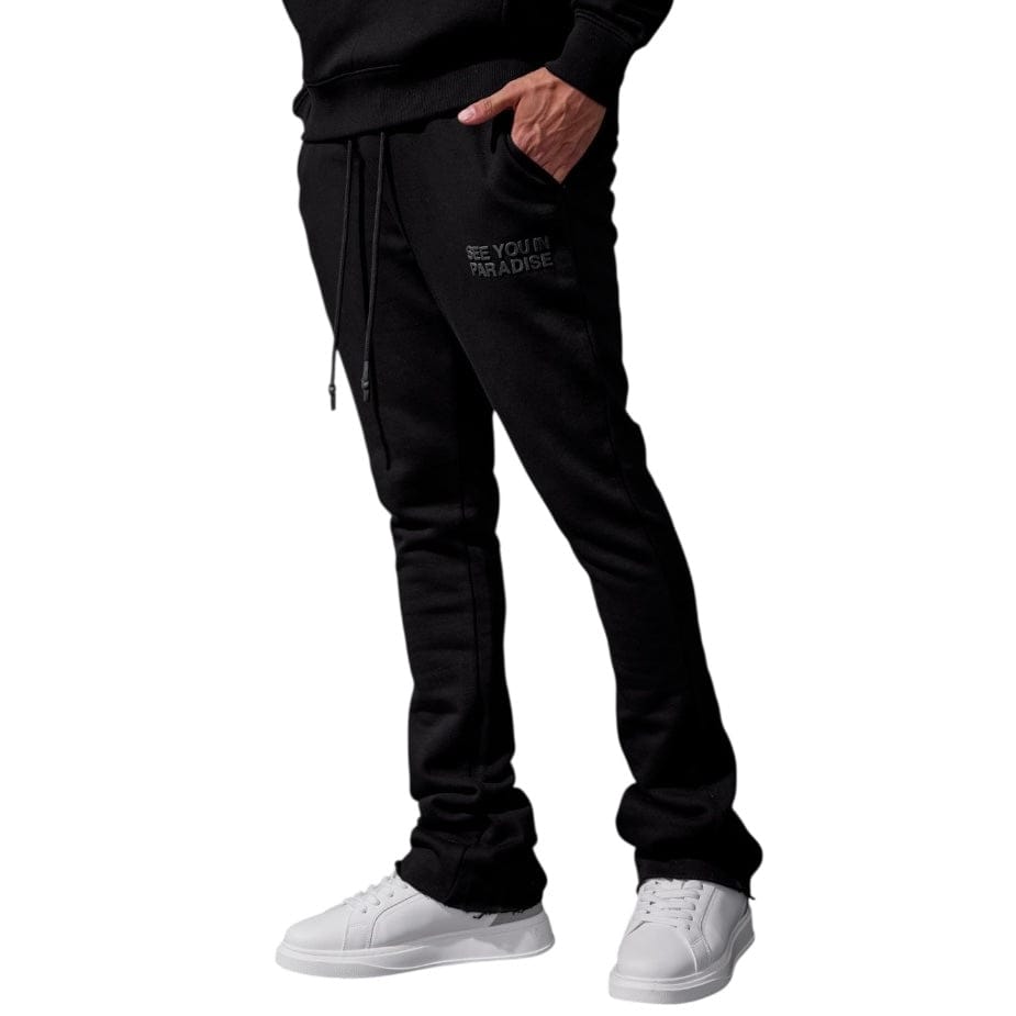 See You In Paradise Tonal Stacked Sweatpants (Black)