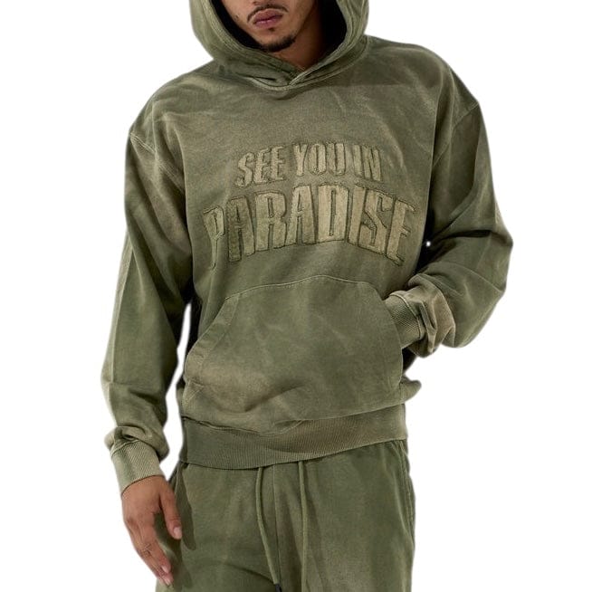 See You In Paradise Oasis Washed Pullover Hoodie (Olive) 8864H