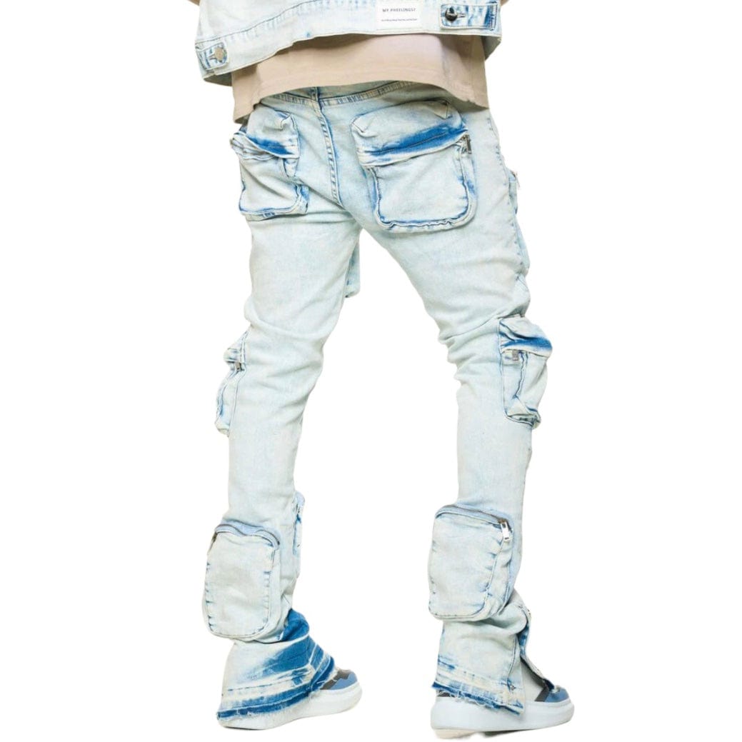 Pheelings "Journey To Greatness" Cargo Flare Stacked Denim (Light Blue)