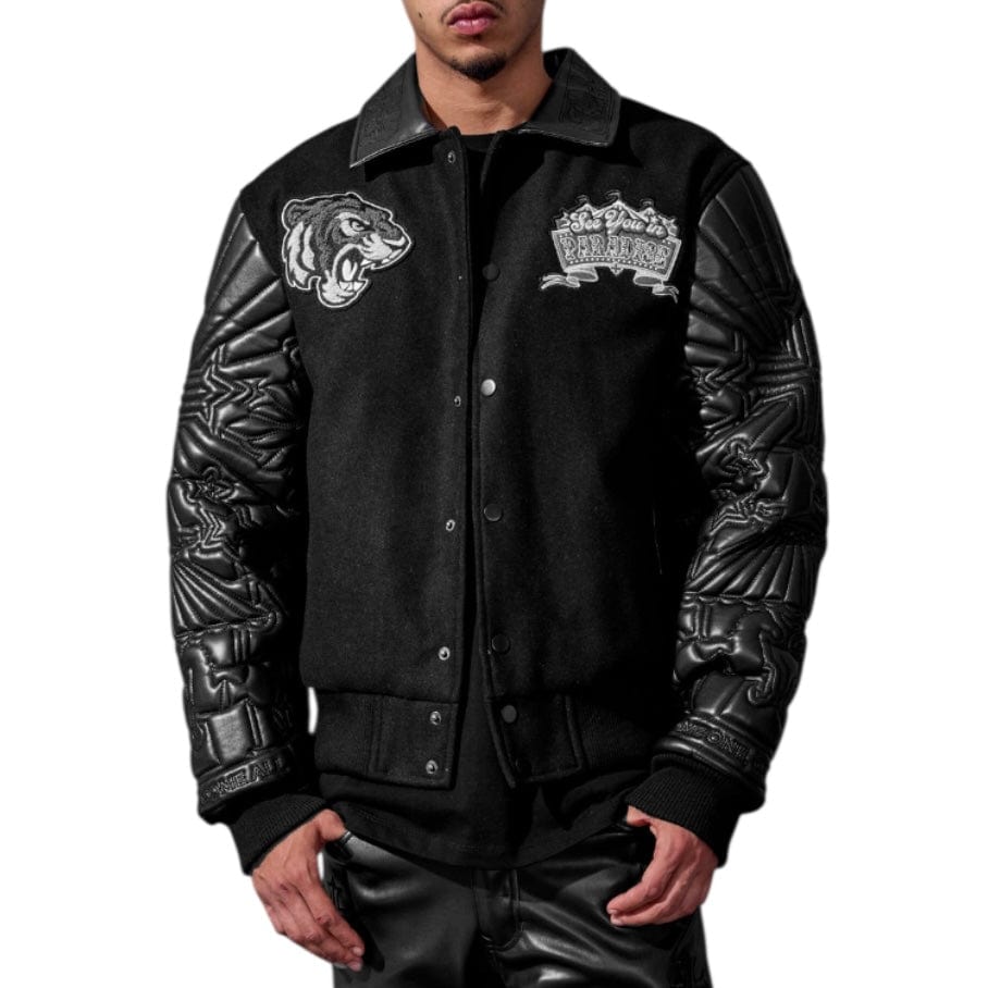 See You In Paradise Smoke & Mirrors Varsity Jacket (Noir) 91667
