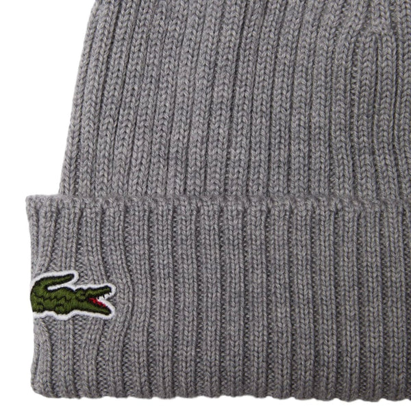 Lacoste Unisex Ribbed Wool Beanie (Grey Chine) RB0001-51