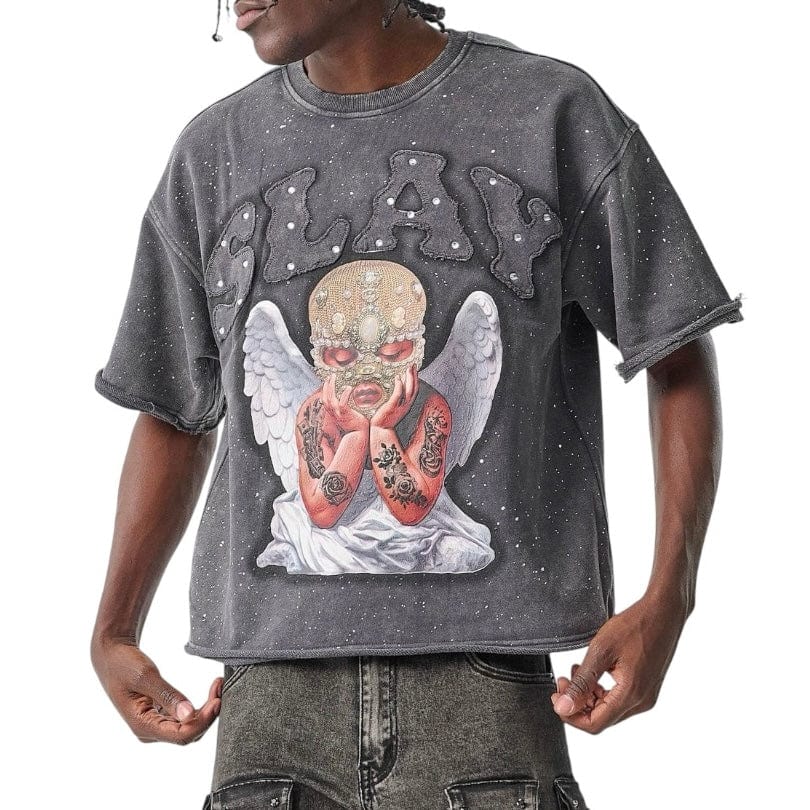 Taker Digital Puff Print Cropped T Shirt (Gray) T5205