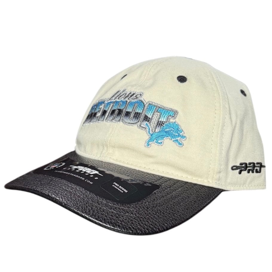 Pro Standard NFL Detroit Lions Chrome Leather Strap Hat (Eggshell/Black)
