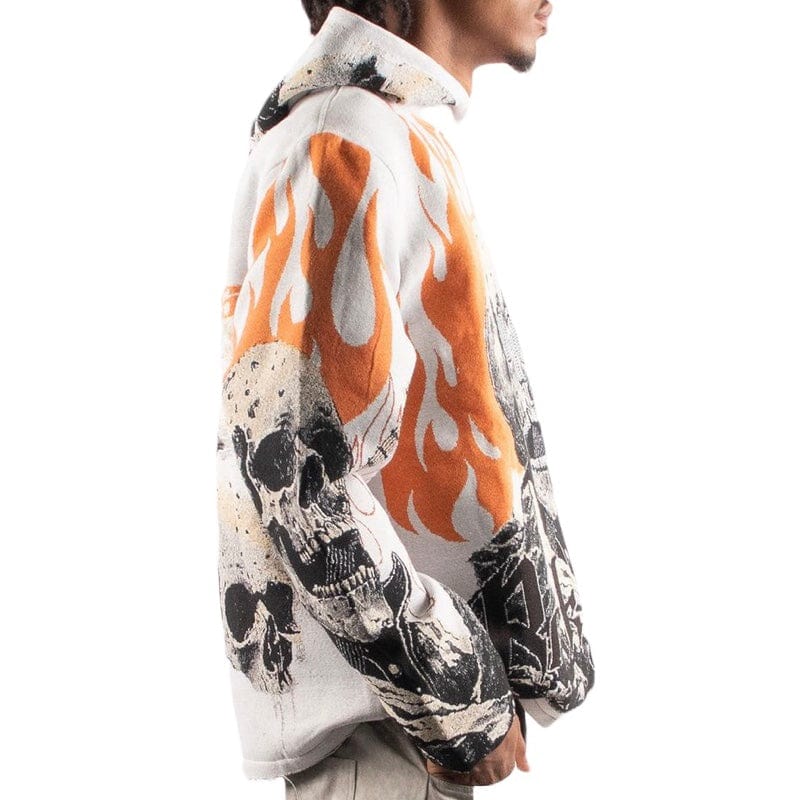 Majestik Rockon Rhinestone Tapestry Jacquard LS Hoodie (Off White) TH2482