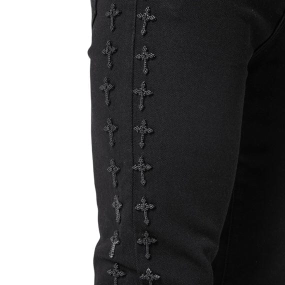 Guapi Crosses Embellished Denim (All Black)