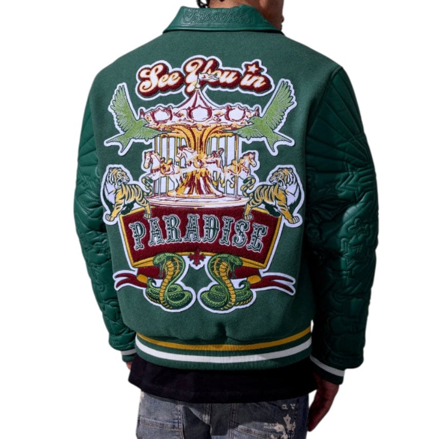 See You In Paradise Smoke & Mirrors Varsity Jacket (Dark Green) 91667