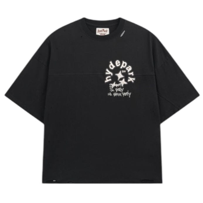 Hyde Park Aged Cotton Double Yoke Crop Tee (Black)