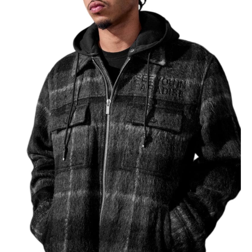 See You In Paradise Hooded Flannel Shacket (Black Shadow) 2568