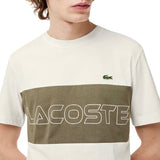 Lacoste Regular Fit Printed Colorblock Tee (White/Khaki Green) TH1712-51