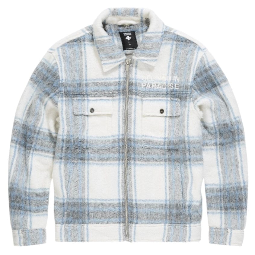 See You In Paradise Hooded Flannel Shacket (Light Blue) 2568