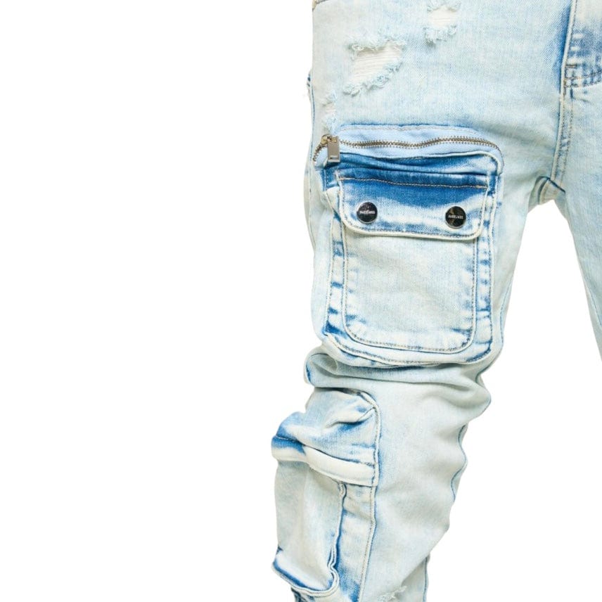 Pheelings "Journey To Greatness" Cargo Flare Stacked Denim (Light Blue)