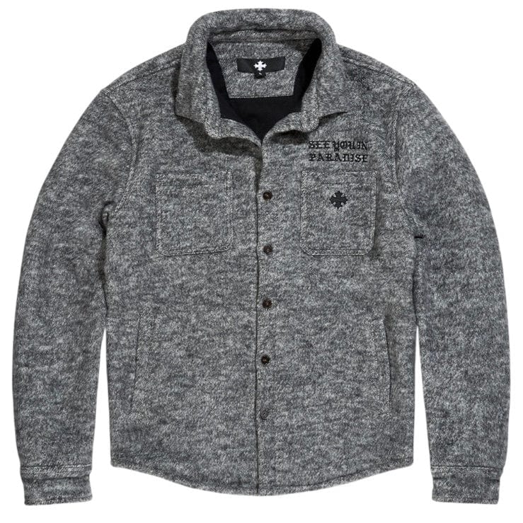 See You In Paradise Wool Embroidered Shacket (Charcoal) 2569