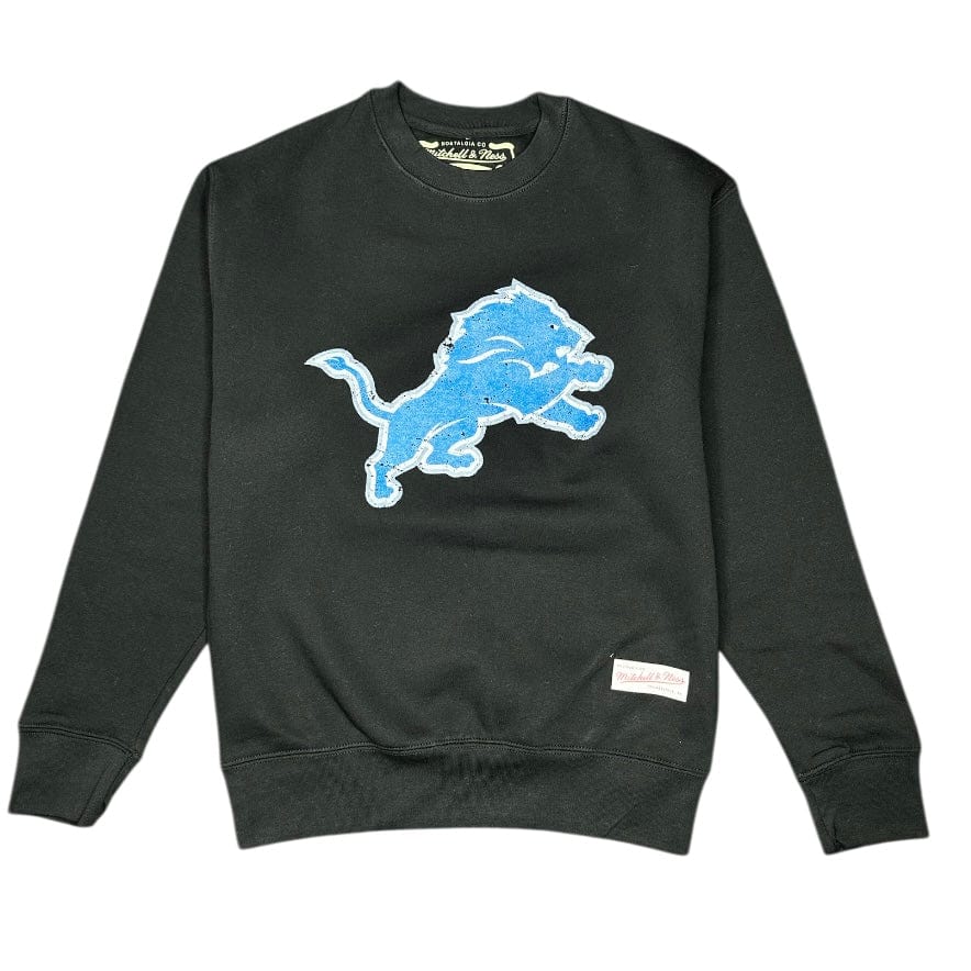 Mitchell & Ness Detroit Lions Distressed Prime Logo Crewneck (Black)