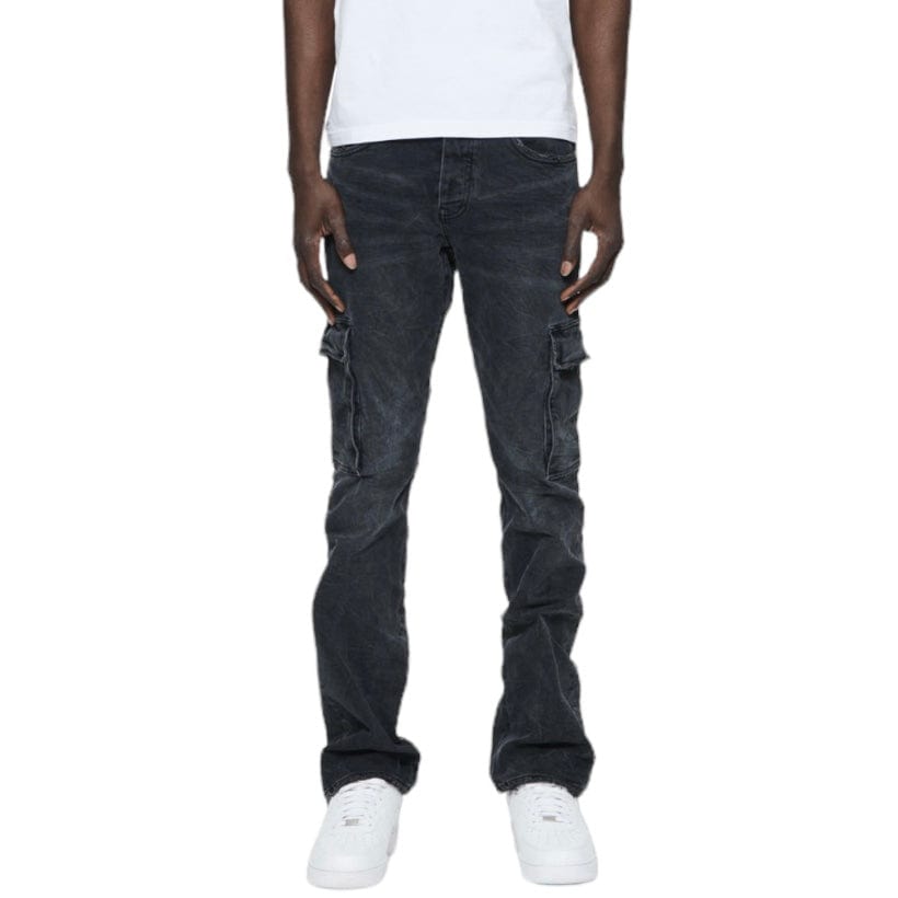 Purple Brand Black Washed Cargo Flare Denim (Black) P004-BLWC823