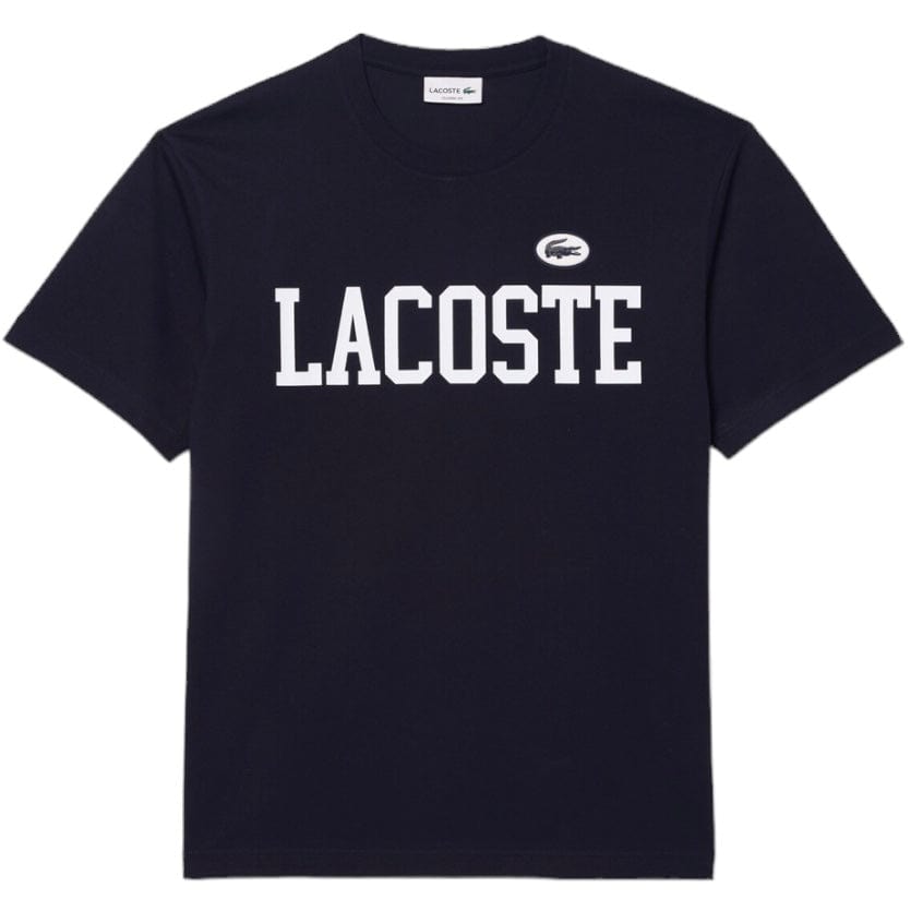 Lacoste Cotton Contrast Print & Badge Tee (Navy Blue) TH7411-51