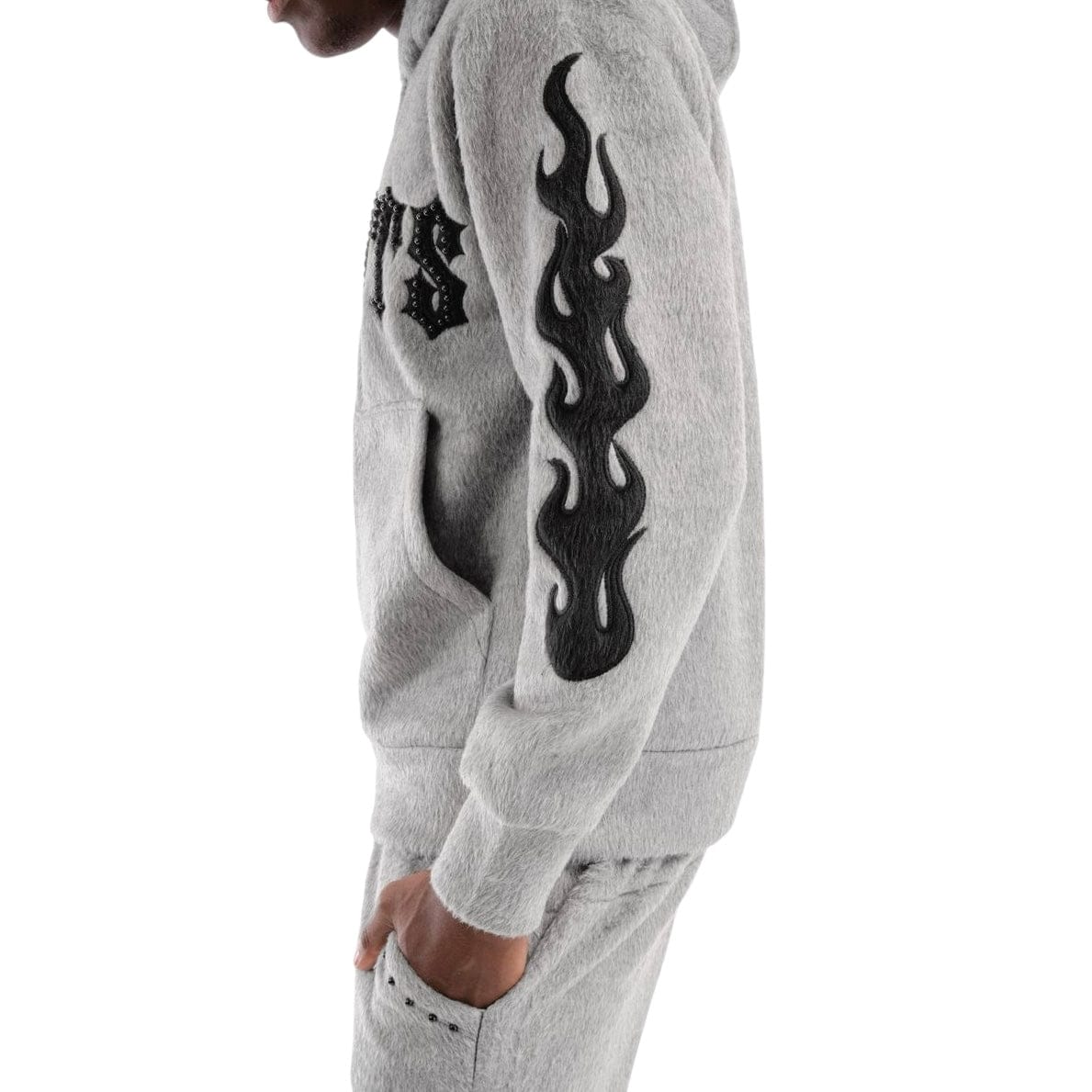 Copper Rivet Pearled Mohair Full Zip Hoodie & Pants Set (Gray)