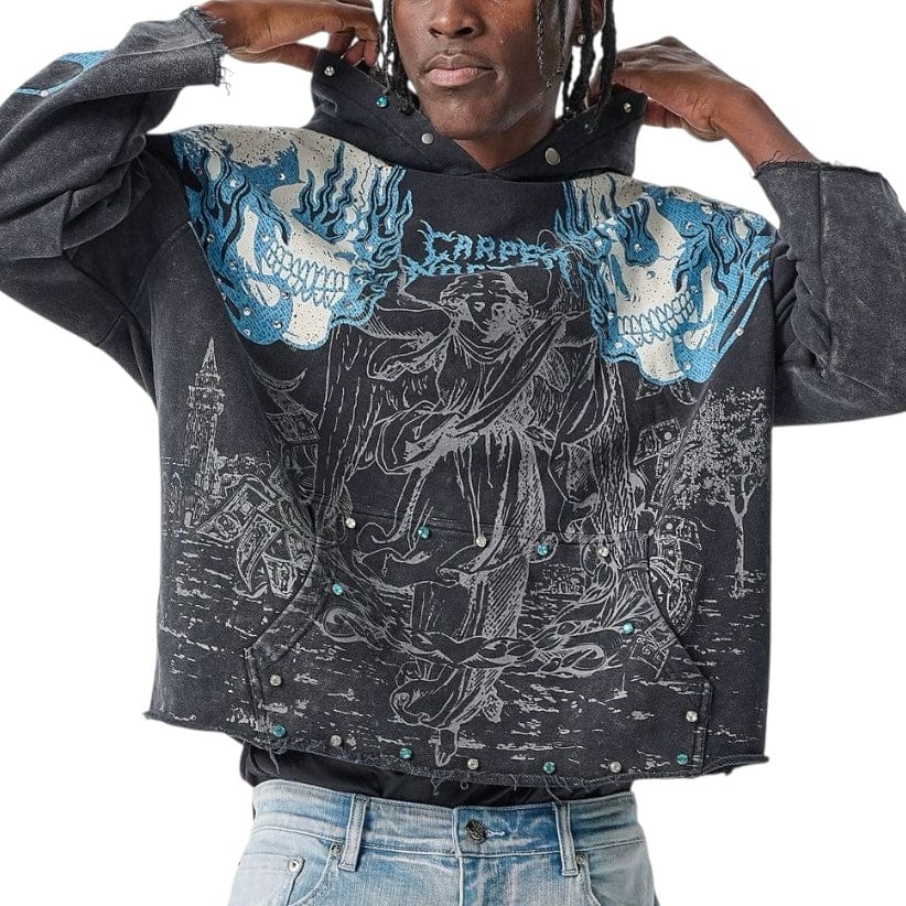 Taker Raw Edge Cropped French Terry Hoodie (Black) T5255