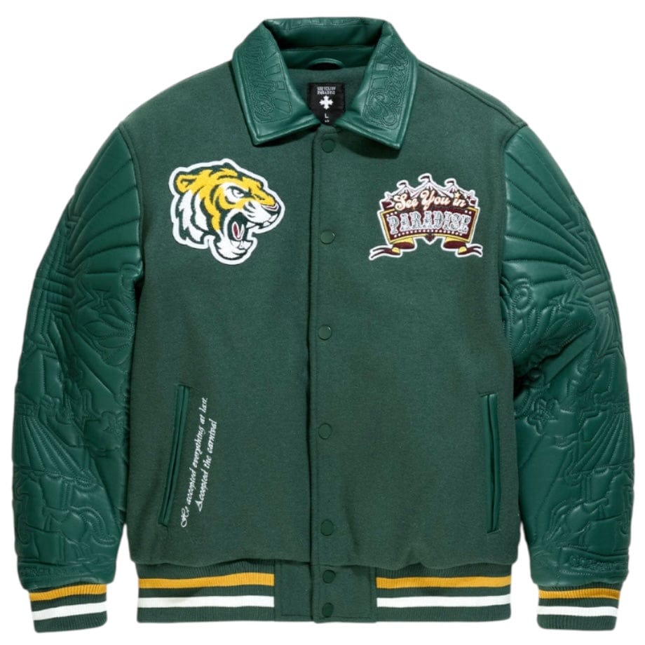 See You In Paradise Smoke & Mirrors Varsity Jacket (Dark Green) 91667