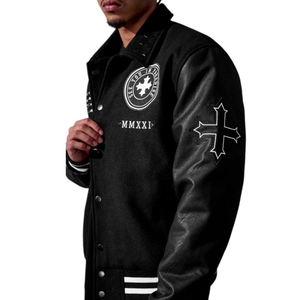 See You In Paradise Cross Varsity Jacket (Black) 91668