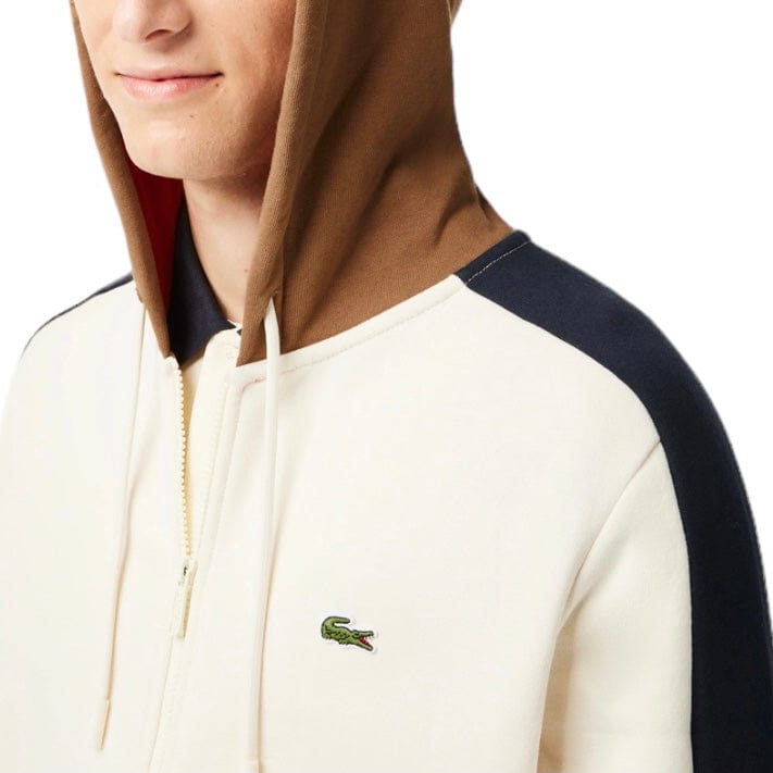 Lacoste Colorblock Hoodie (Off White/Brown/Navy) SH1301-51