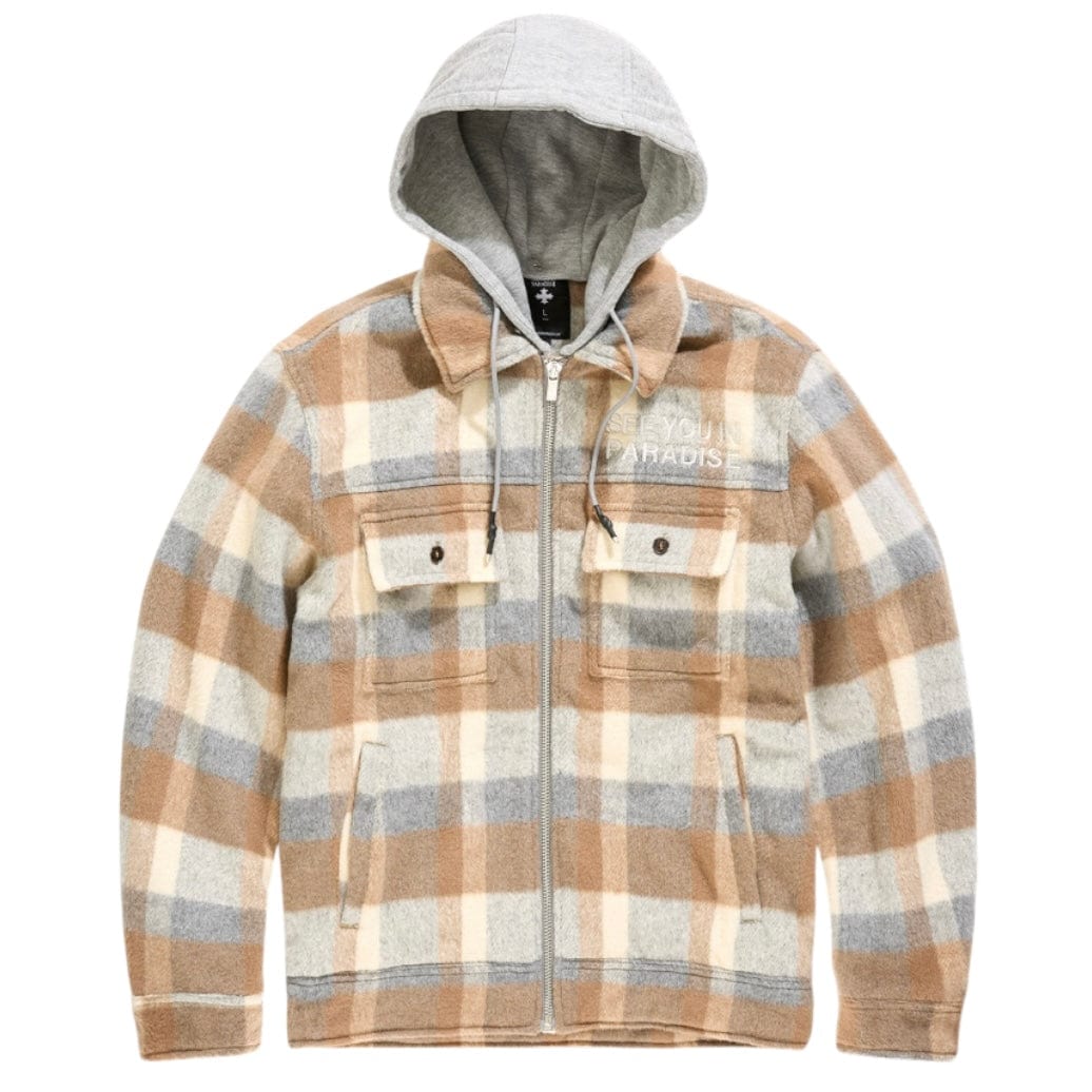 See You In Paradise Hooded Flannel Shacket (Khaki) 2568