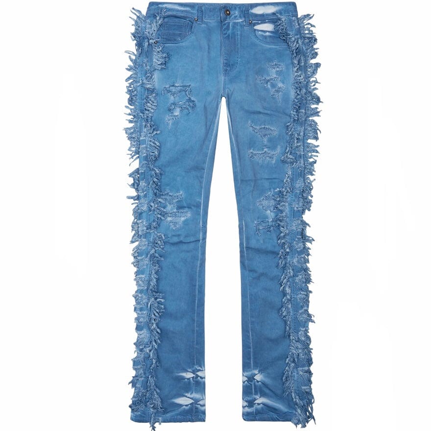 Smoke Rise Frayed Stacked Denim Jeans (Cool Blue) JP23642