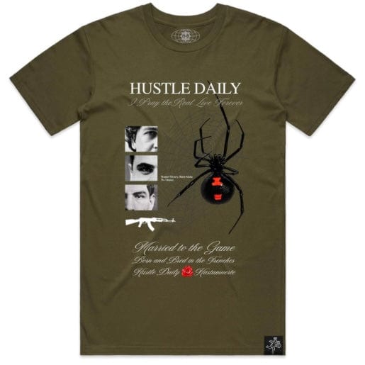 Hasta Muerte Hustle Daily Black Widow T Shirt (Army)