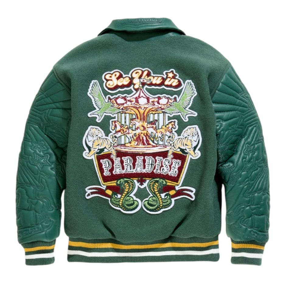 Kids See You In Paradise Smoke & Mirrors Varsity Jacket (Dark Green) 91667K